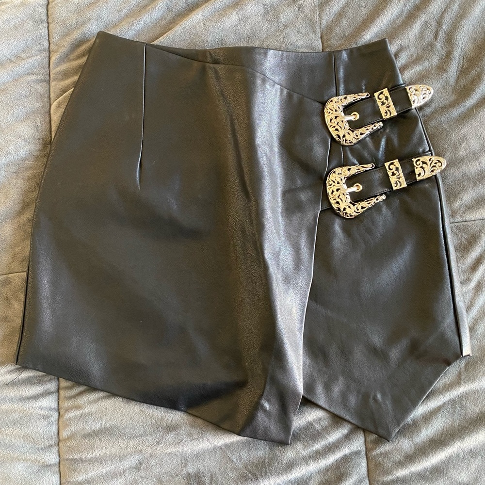 Forever 21 Black Leather Skirt w/ Silver Buckles